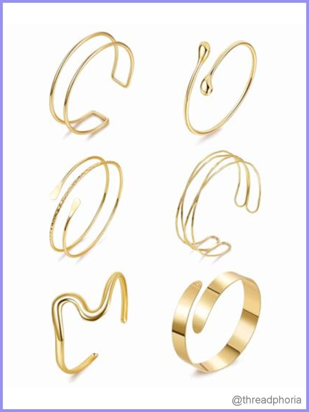 6 PCS Gold Upper Arm Cuff Bracelets Set for Women - Adjustable Brass